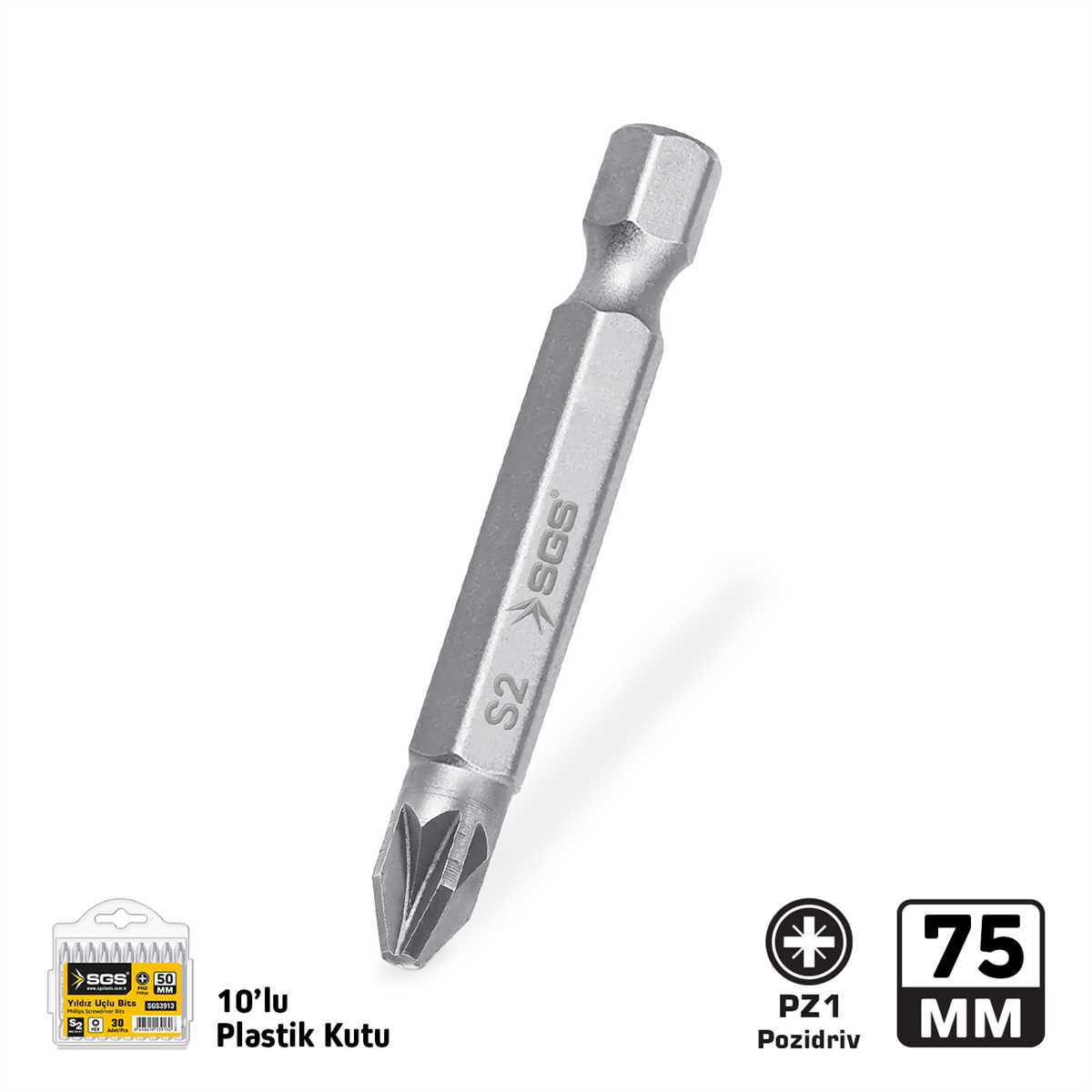 POZİDRİV UÇLU BİTS S2 PZ1*75mm Sand-Pro Series